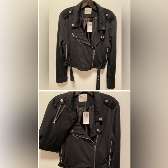 ashley outerwear Jackets & Blazers - Ashley Outerwear faux suede XL MOTO JACKET 50’s punk goth NWT vegan